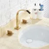 Golden Salle de bain Robinet Robinet d'eau chaude et froidure Trois trous Deux poignées Mélangeurs Tap Tap Tapis Tubs de lavage