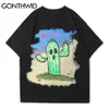 T-shirts Casual Streetwear Dessin animé Cactus Imprimer T-shirts en coton à manches courtes Mode Lâche Hip Hop Harajuku Tees Tops 210602