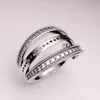 Rensa CZ Diamant Flipping Brev Bröllopsring Originalbox för Pandora 925 Sterling Silver Hearts Engagement Rings Set