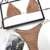 Intimo tessile sexy in rete di pizzo per le donne Bikini a catena con lettere vuote Vacanza al mare Bikini per prendere il sole Fasciatura senza schienale Solido Col223w