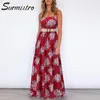 Boho Long Spaghetti Strap Dress Summer Women Off Shoulder Floor Length Tunic Beach Maxi Sundress Female With Belt 210421