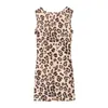 2021新しい女性のドレス、LeopardプリントVネックノースリーブドレスパーティー休暇デートショッピングx0521