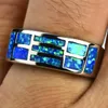 Klassisk brudförlovningsring vintage manlig kvinnlig vitblå opal sten ring geometriska silver färg vigselringar för kvinnor män x0715