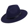 Mężczyźni kobiety szerokie wełna Big Brim Feel Fedoras Hat Spring Autumn Women Fedoras Top Hat With Belt Bugacz Jazz Trilby Caps Gorras
