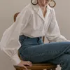 Dames blouses Shirts Elegante blouse met een pluizige mouw tops voor vrouwen 2022 kantoor vrouwelijke lange vintage witte shirt katoen oversize