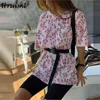 Ropa con estampado de girasol para mujer, moda informal, traje de dos piezas de manga corta holgado, jersey con cintura elástica, Ubrania Damskie 210513