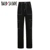 Bold Shade 90s Fashion Grunge Wide Leg Pants Vintage Skater Girl Style Black Boyfriend High Waist Women Pocket Trousers Women's Jeans