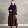 Johnature femmes vêtements automne Vintage Denim robe papillon manches col claudine Plaid deux pièces ensemble femmes robe 210521