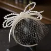 Headpieces Franse elegante retro haarband luxe parel satijn boog sluier hoofdband bruids hoofdtooi bruiloft haaraccessoires