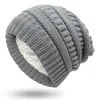 Varm stickad baggy mössa vinter silke satin fodrad chunky cap kvinnor slouchy skullies ull utomhus skidåkning cykling hattar