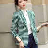 韓国のヴィンテージブレザー女性ファッション千鳥格子スーツジャケット女性エレガントな長袖女性ブレザースリムウールコートレディーストップx0721