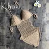 Crochet um pedaço sem encosto monokini de alto corte de corte de malhas de tricô conjunto de biquíni swimwear beachwear roupa de uma peça