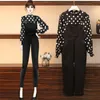 Women's Two Piece Pants Rompers Suit 2021 Brand Women Casual Dots Shirt And Loose Wide Leg Pockets Jumpsuit Overalls Oversized