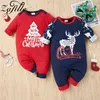 Zafille 0-18m Min första jul Baby Kläder Boys Girls Xmas Deer Printed Babys rompers årets kostym för spädbarn Jumpsuit 211229