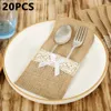 10/20 / 50 PC Burlap Koronki Cutlery Etui Vintage Jute Hessian Rustykalne Dekoracje Ślubne Party Birthday Tableware Materiały Uchwyt Torba 210610