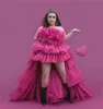 Elegante roze hi-lo avondjurken mouwloze zwangere bruiloft gewaad nachtkleding moe ruches tule jurk moederschap photoshoot vestido