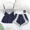 Kvinnor sleepwear sexig silkesbåge lös ärmlös kvinna underkläder spets pyjamas set suspenders shirts shorts sets erotisk underkläder klänning nattkläder babydoll väst damer