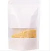12x20cm Blanc Stand Kraft Papier Fenêtre Givré Vitrine Emballage Sacs Bonbons Collations Pâtisserie Zip Réutilisable Thermoscellage Emballage Alimentaire