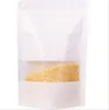 100pcs/lot 7sizes White kraft Paper packaging bag Frosted windows stand up Zipper packing bags zip retailer package