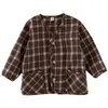 Koreanska stil vår sommar bomull linne plaid jackor barn tunna casual unisex coats 210508