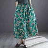 Johnature Dames Vintage A-lijn Rokken Print Floral Elastic Taille Linnen Hoge Kwaliteit Lente Vrouwelijke Kleren Casual Rokken 210521