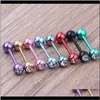 Tongue Rings Drop Delivery 2021 Single Gemtongue Barbell Ring Wholesale 50Pcs Lot Body Jewelry Stainless Steel Nipple Piercing Earring Bar Od