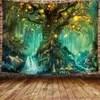 Fantasy Mushroom Forest Unicorn Castle Tapestry Fairytale Trippy Färgglada Butterfly Elvor Vägg Hängande Tapestry För Heminredning