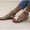 Fashion Summer Women Cross Lace Up Sandales avec perles talte