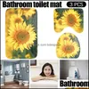 Aessories Bath Home Gardeth Maty 3 sztuki Dywan Set Słoneflower Toaleta Konturowa Mata Mata Top Eers Non-Slip Grace Droper 2021 FXU7