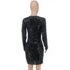 Dames V-hals Slanke Plaid Sequin Jurken Sexy Club Zwart Shiny Party Vestido Ins Mode Dames Lange Mouw Mini Dress 210520