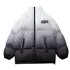 Hip Hop Oversized Jacket Parka Gradient Streetwear Mens HaraJuku Bomull Vinter Vadderad Coat Varma Outwear Blue 211129