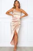 Une épaule Satin longue robe soirée fête de noël Sexy Club Maxi demoiselle d'honneur femmes vêtements mode 210415