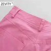 Women fashion solid color casual wide leg pants female leisure pockets patch long Trousers chic brand zipper P932 210420