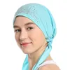 무슬림 히 자브 터번 모자 여성 꽃 인쇄 암 화학 모자 머리 스카프 헤드웨어 strech silky durags bandanas