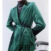 Moda damska z pasem Velvet Blazer Płaszcz Vintage Z Długim Rękawem Kieszenie Kobiet Odzież Odzieży Chic Veste Femme 210507