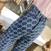 Naploe Harajuku Jeans Femmes Chic Plaid Pantalon à jambes larges Mode coréenne Nouveaux fonds Taille haute Slim Straight Streetwear Pantalon 210422