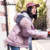 Tataria Kadınlar Kış Kalınlaşmak Sıcak Parkas Kürk Yaka Beyaz Ördek Aşağı Ceket Kadın Gevşek Giyim 210514