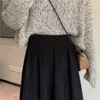 HOUZHOU Vintage Kadife Uzun Etekler Kadınlar Sonbahar Kış Kore Moda Kahverengi Siyah Zarif Yüksek Bel A-Line MIDI Etek 211120