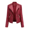 Turn-down yaka PU Dış Giyim Faux Deri Ceketler Kadınlar Lüks Ceket Siyah Pembe Kırmızı Biker Coat 210916