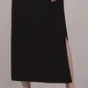 Två bitar vintage elegant sexig av axelkvinnor långärmad toppar och hög midja split kvinnlig maxi kjol set 210520
