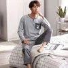 Casual Striped Cotton Pajamas Sets for Men Autumn Winter Long Sleeve Sleepwear Pyjama Male Homewear Loungewear Home Clothes 211111