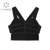 Summer Women Blue Cowboy Crop Top Streetwear V Neck Sleeveless Bright Line Decoration Back Cross Sling Female Tops 210515