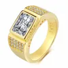 Grands anneaux carrés en Zircon et diamants pour hommes, pierres précieuses, couleur or 18 carats, ne se décolore pas, bijoux, accessoires de mariage