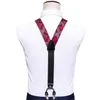 Red Fashion Novelty Adjustable Y-Back Silk Set Neck Tie For Men Party Wedding Y-Shape 6 Clip Suspenders BarryWang