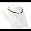 Halsketten Anhänger Schmuck Drop Lieferung 2021 Mode Zwei Schicht Halskette Koreanische Veet Lederband Schwarz Farbe Choker Fischschwanz Anhänger meta