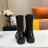 Модные дизайнер Лерфер Mid Boots Stretch Hear Черный элегантный женский короткий дизайн загрузки бренда повседневная обувь