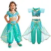 Girls Aladdin's Lamp Jasmine Dress up Costumes Children Halloween Belly Dance Dresses Arabian Indian Princess Cosplay Costume 210331