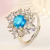 Womens Rings Crystal Jewelry New irregular zircon horse eye drop diamond ring open blue Cluster For Female Band styles