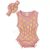 Zomer pasgeboren baby rompertjes mouwloze dot katoen peuter jumpsuits met hoofdbanden 2 stks / set meisjes baby's body kleding