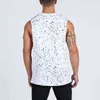 Tanque de fitness masculino de verão tops Bodybuiding Roupa Baixo Corte Side Braço Buracos 100% Algodão Sportswear Gym Running Colete 210421